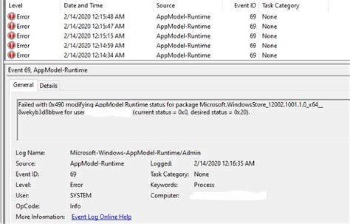 AppModel-Runtime Event ID 69