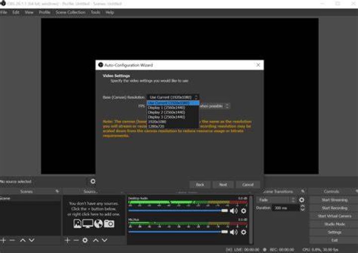 The Auto-Configruation Wizard window Auto-Configuration Wizard obs studio windows 11