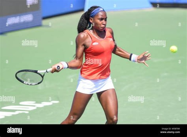 Coco Gauff hits a forehand in Doha