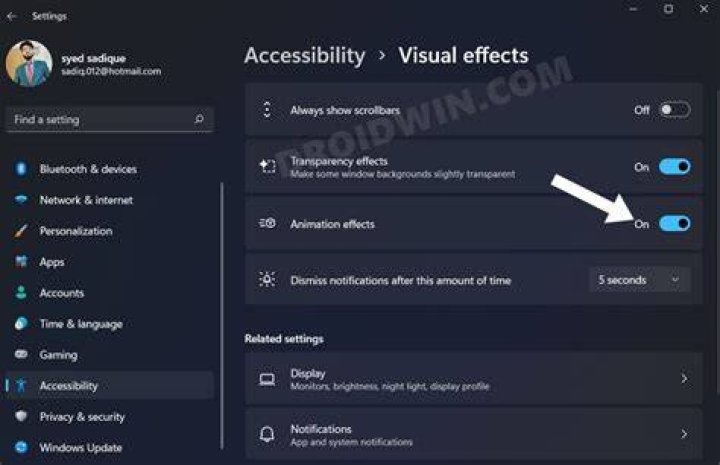 computer-without-display disable animations windows 11