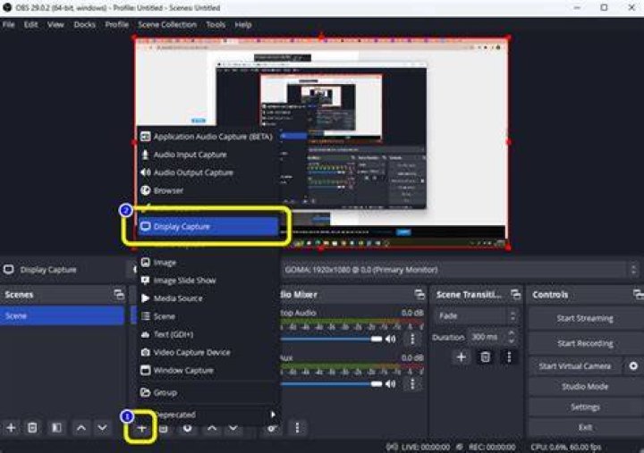 The Display Capture options Display Capture options obs studio windows 11