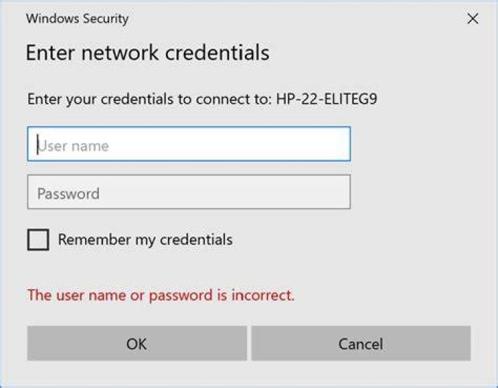 Enter network credentials shared folder