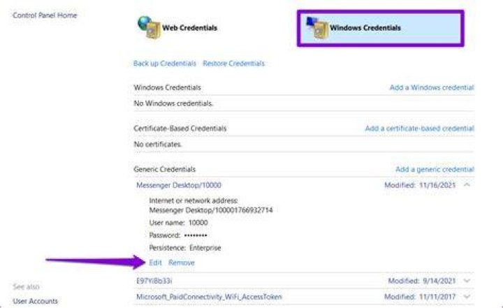 Open Windows Credentials option