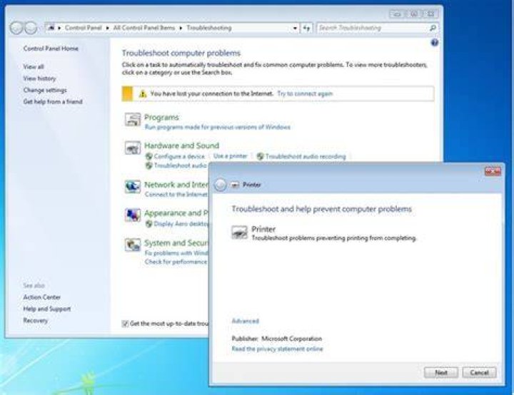 printer troubleshooter control panel Active directory domain services currently unavailable 