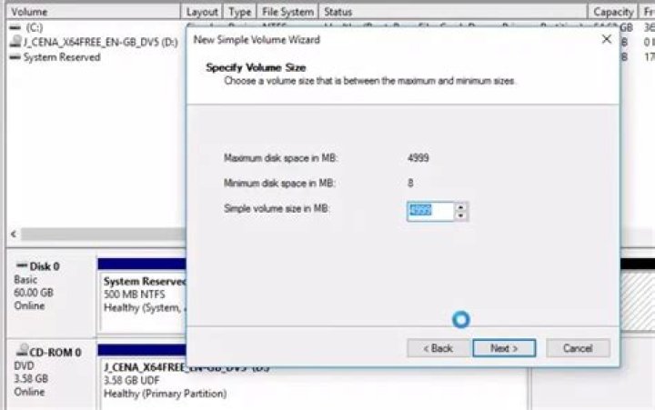 Specify volume size