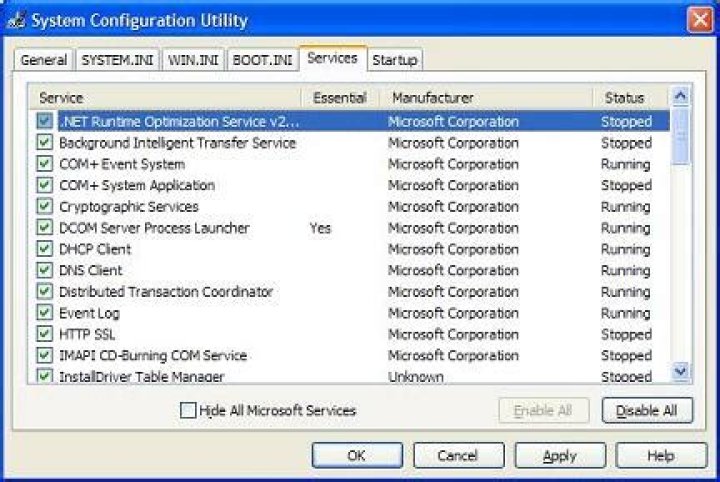 System configuration - Disable - Enable services