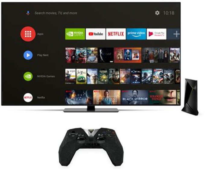 The Nvidia Shield TV console and controller.