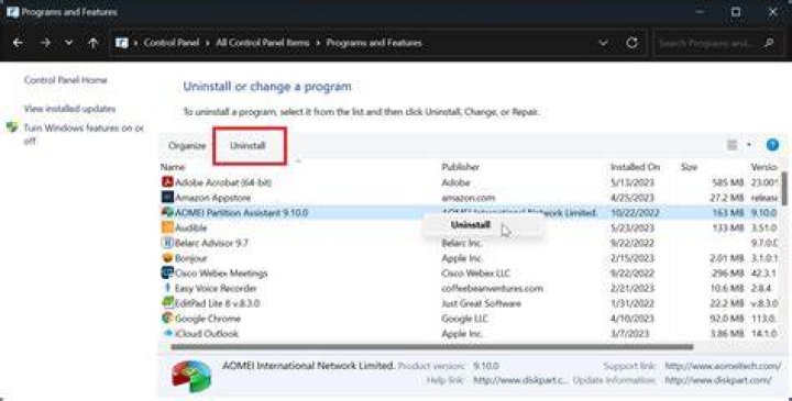 uninstall a program